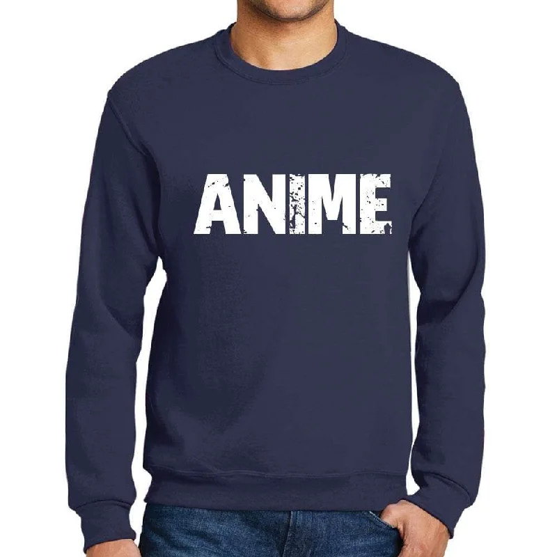 Men's Printed Graphic Sweatshirt Popular Words ANIME French Navy