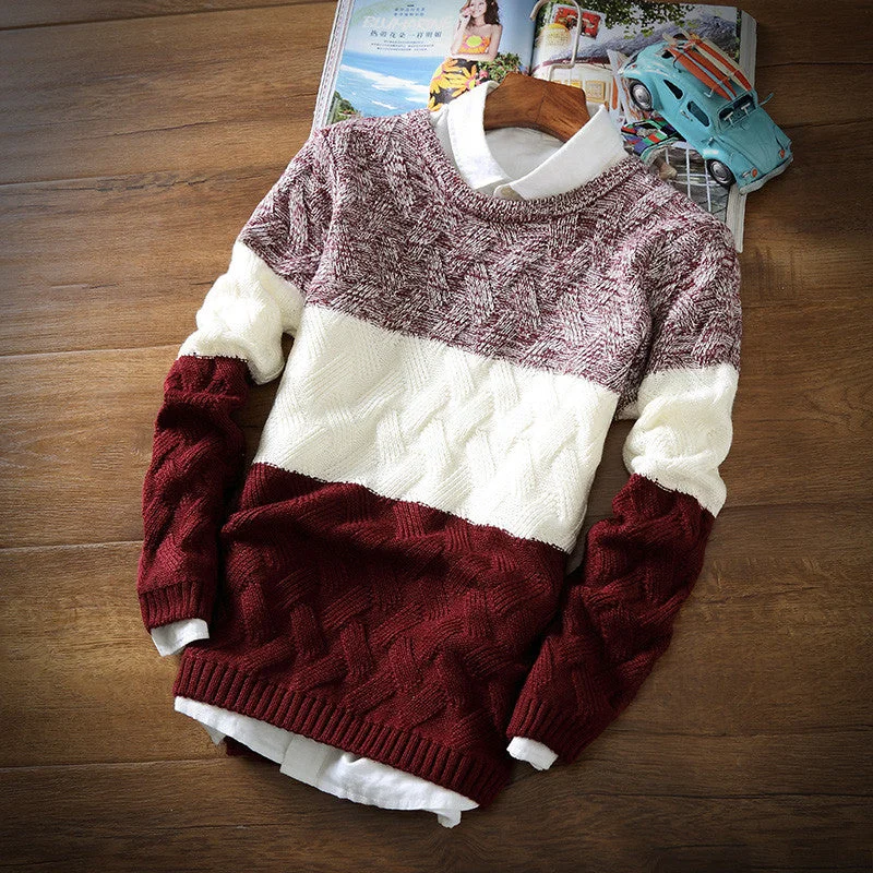 winter pullover sweater brand knitting long sleeve O-neck Slim Korean fashion clothes men sweater MY13