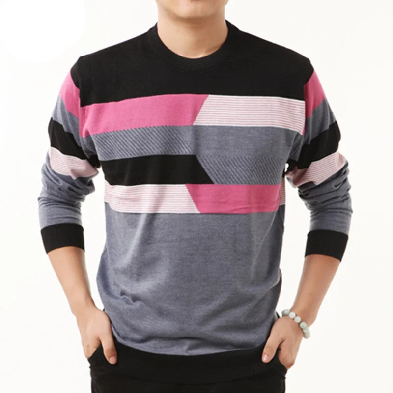 HS High Quality Autumn Winter Dress Striped Cashmere Wool Pullover Men Sweater Casual Shirts O-Neck Clothing S - XXXXL