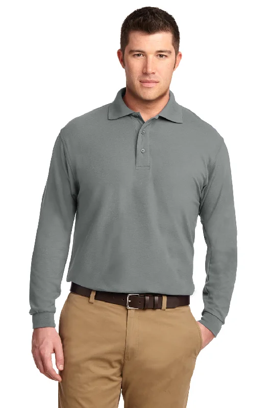 Port Authority Mens Silk Touch Wrinkle Resistant Long Sleeve Polo Shirt - Cool Grey