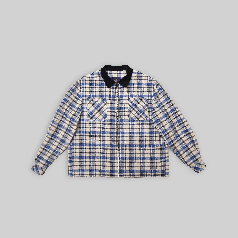 Handwoven Plaid Jacket with Navy Corduroy Collar