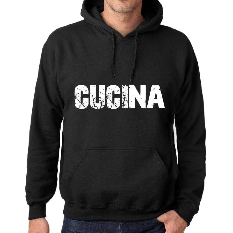 Men's Women's Unisex Printed Graphic Cotton Hoodie Soft Heavyweight Hooded Sweatshirt Pullover Popular Words CUCINA Deep Black