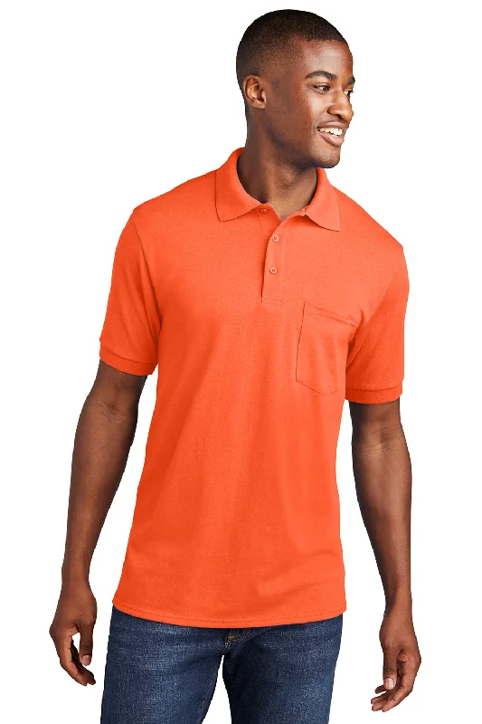 Port & Company Mens Core Stain Resistant Short Sleeve Polo Shirt w/ Pocket - Safety Orange