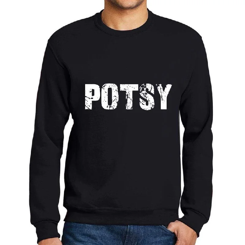 Men's Printed Graphic Sweatshirt Popular Words POTSY Deep Black