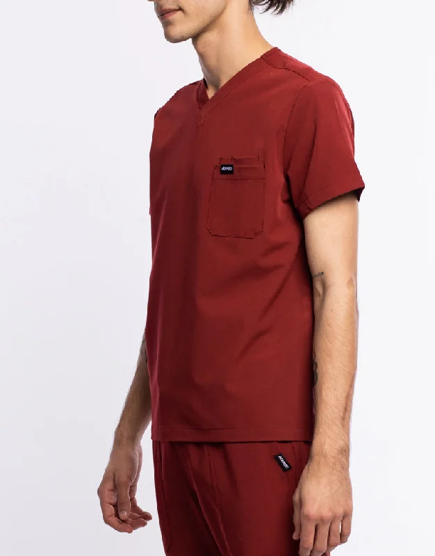 Essential V Neck Scrub Top - Bordeaux Red