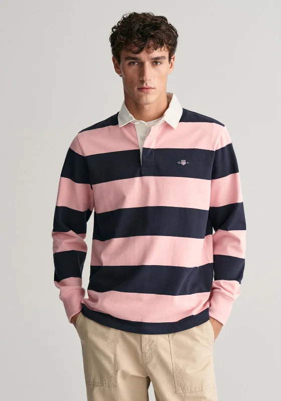 Gant Shield Heavy Rugger Barstripe Polo Shirt, Bubblegum Pink