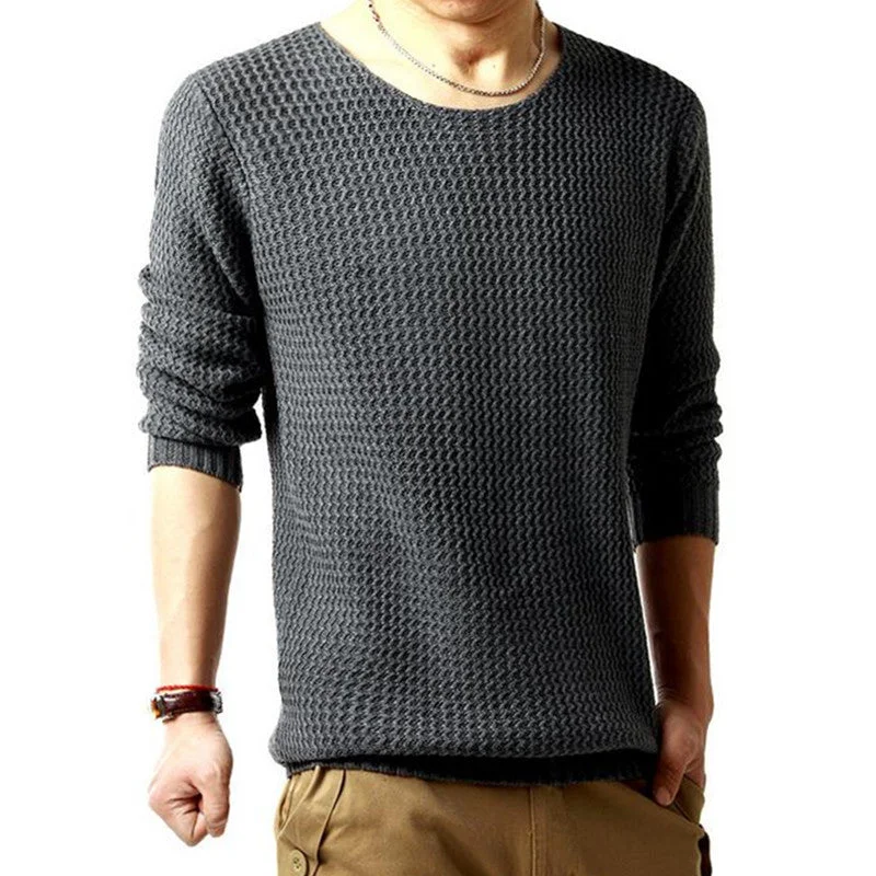 Men Fall Winter thickened water ripples round neck sweater men hedging long-sleeved sweaters