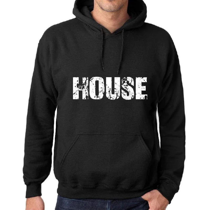 Men's Women's Unisex Printed Graphic Cotton Hoodie Soft Heavyweight Hooded Sweatshirt Pullover Popular Words HOUSE Deep Black