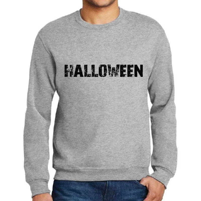 Men's Printed Graphic Sweatshirt Popular Words HALLOWEEN Grey Marl