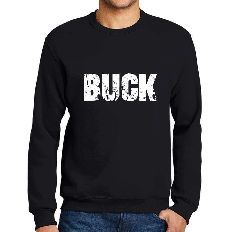 Men's Printed Graphic Sweatshirt Popular Words BUCK Deep Black