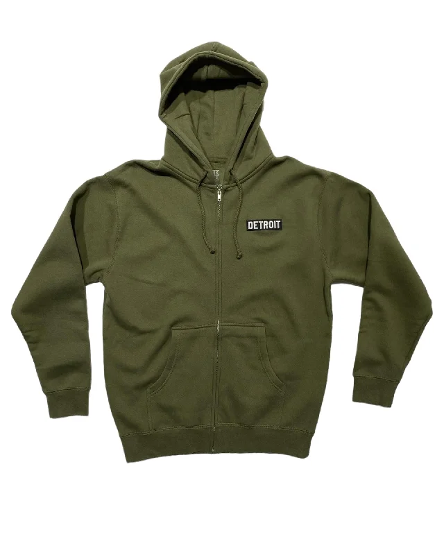 Ink Detroit Full Zip Premium Heavyweight Hoodie - Military Green