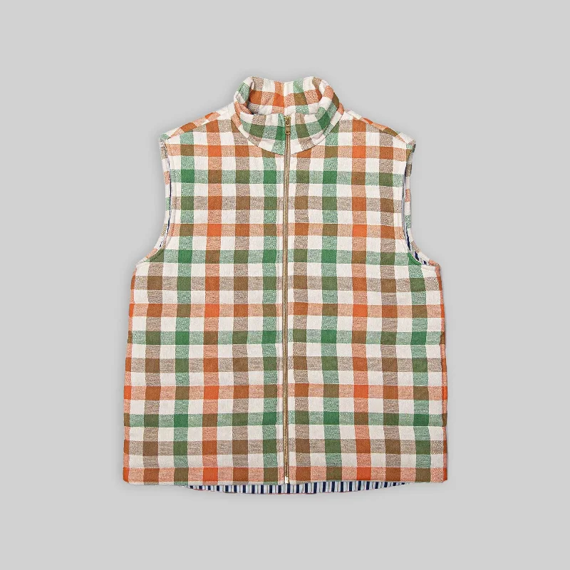 Handwoven Plaid Puffer Vest