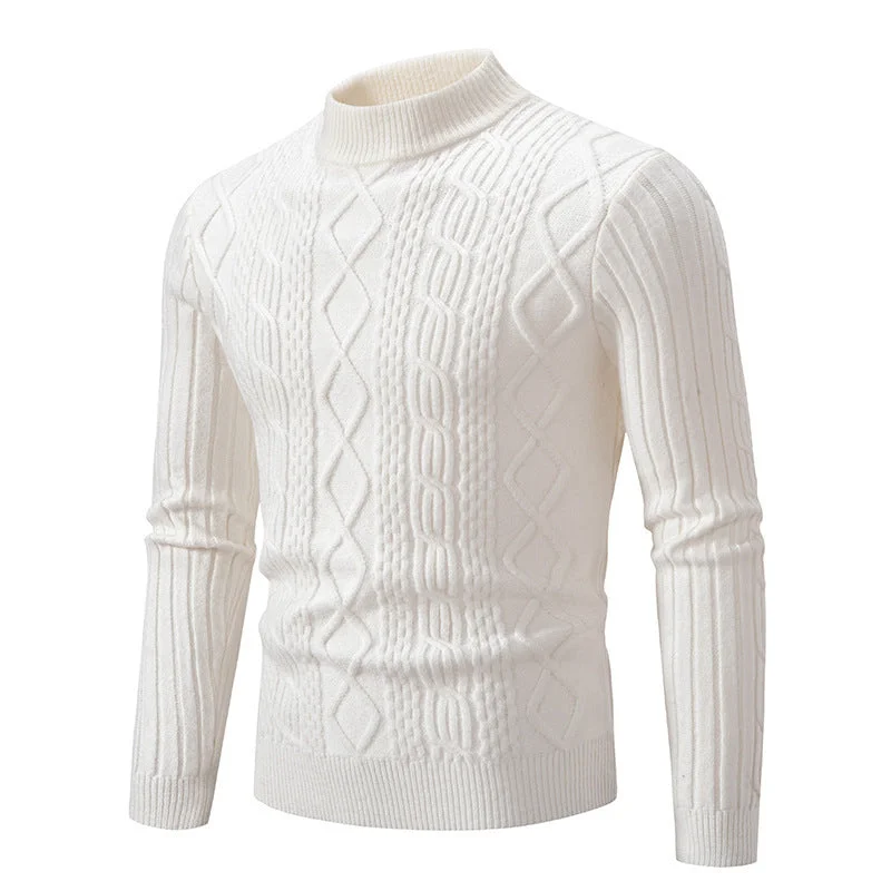 Men's Solid Color Mock Neck Cable Knit Sweater (5 colors)