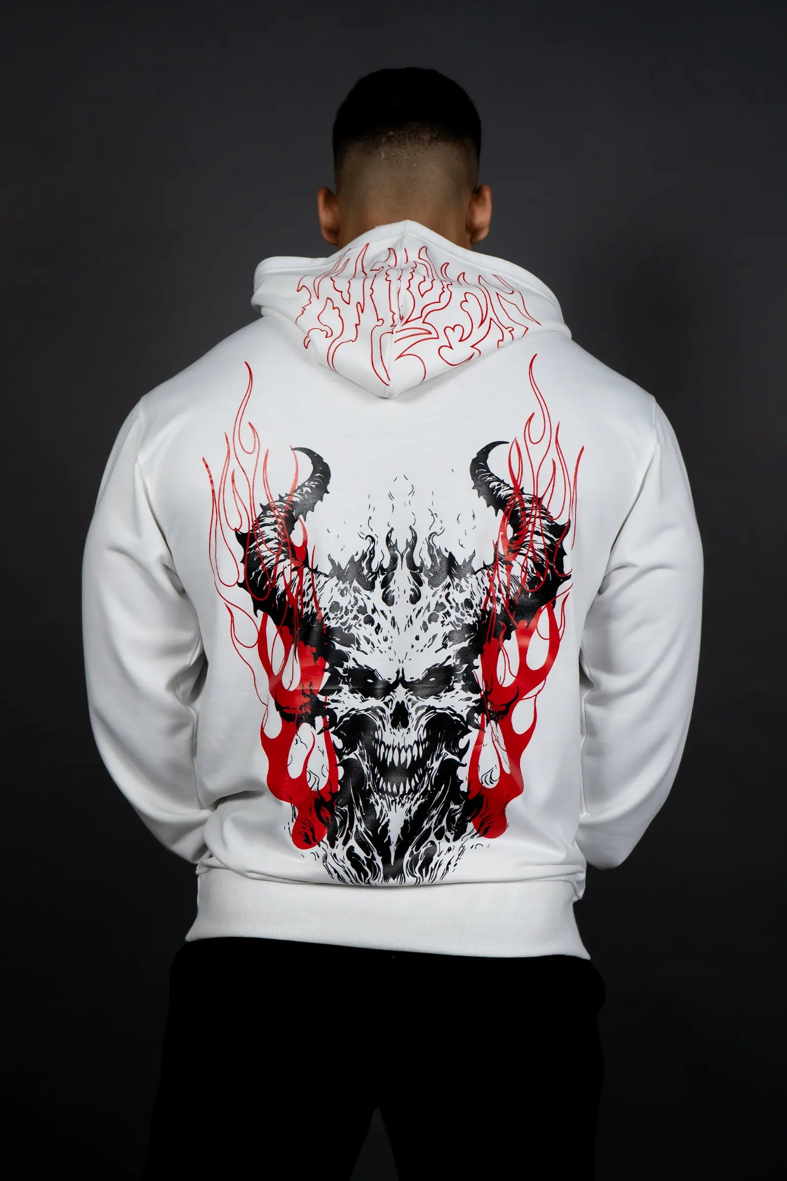 HELL FIRE SKULL HOODIE (OFF WHITE)