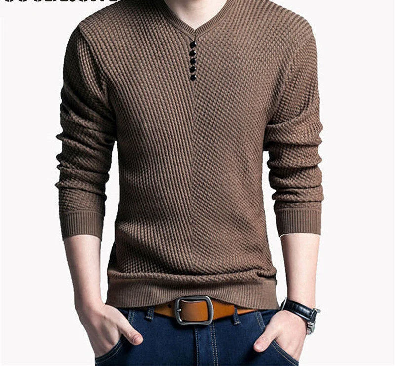 Solid Color Pullover Men V Neck Sweater Men Long Sleeve Shirt Mens Sweaters Wool Casual Dress Cashmere Knitwear Pull Homme