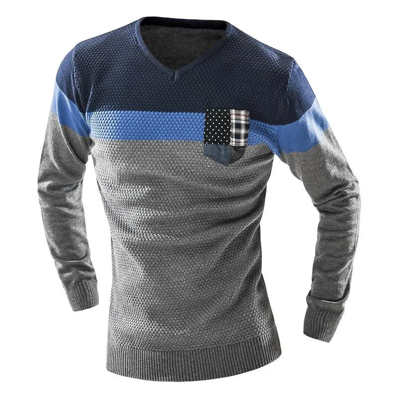 Men'S Fashion Mixed Colors Sweater Men Leisure Slim Pull Homme V-Neck Long-Sleeved Sweater Solid Sweater Sweater Men XXL KF