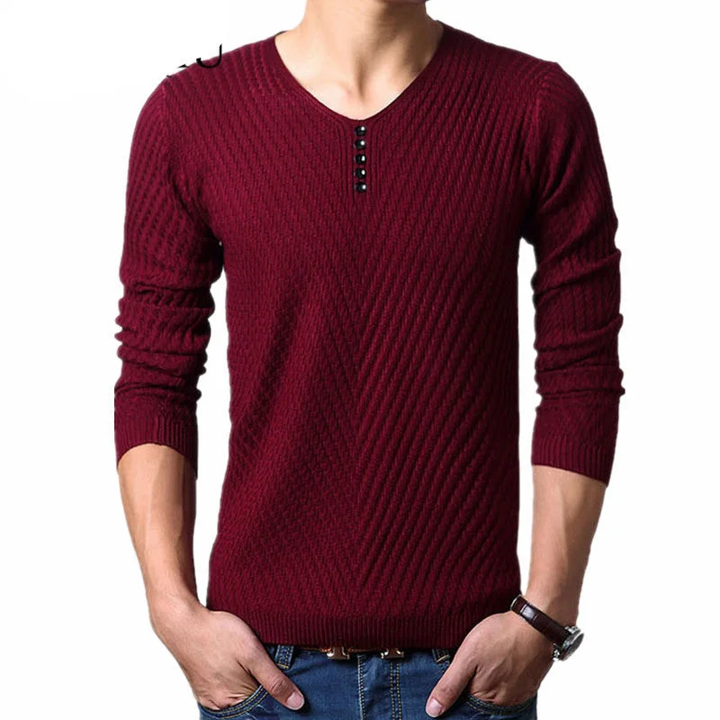 Winter Henley Neck Sweater Men Cashmere Pullover Christmas Sweater Mens Knitted Sweaters Pull Homme Jersey Hombre