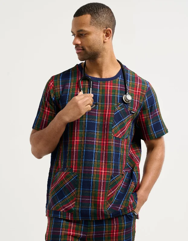 Essential Crewneck Scrub Top - Christmas Blue Tartan