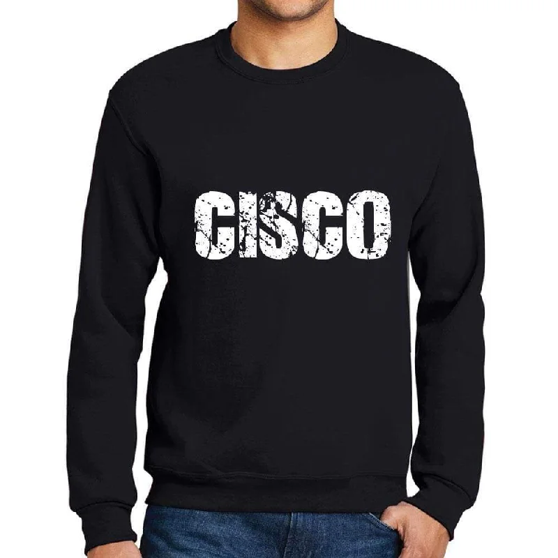 Men's Printed Graphic Sweatshirt Popular Words CISCO Deep Black