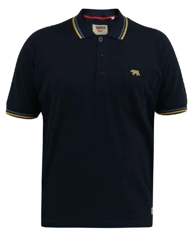 D555 Men's HAMFORD 1 Pique Polo Shirt With 2 Colour Rib Tipping in Dark Navy 2XL to 5XL