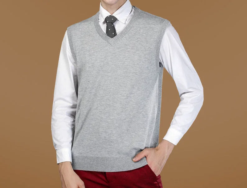 Autumn Winter Warm Cashmere Sweater Vest Men Classic Sleeveless Coat Wool Solid Color V-Neck Pullover Men Jersey Casual