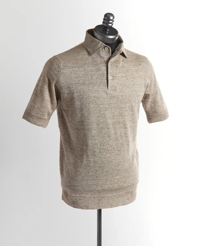 Standup Collar Linen Polo Shirt