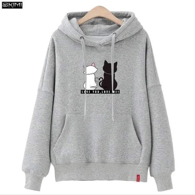 grey cat  hoodie