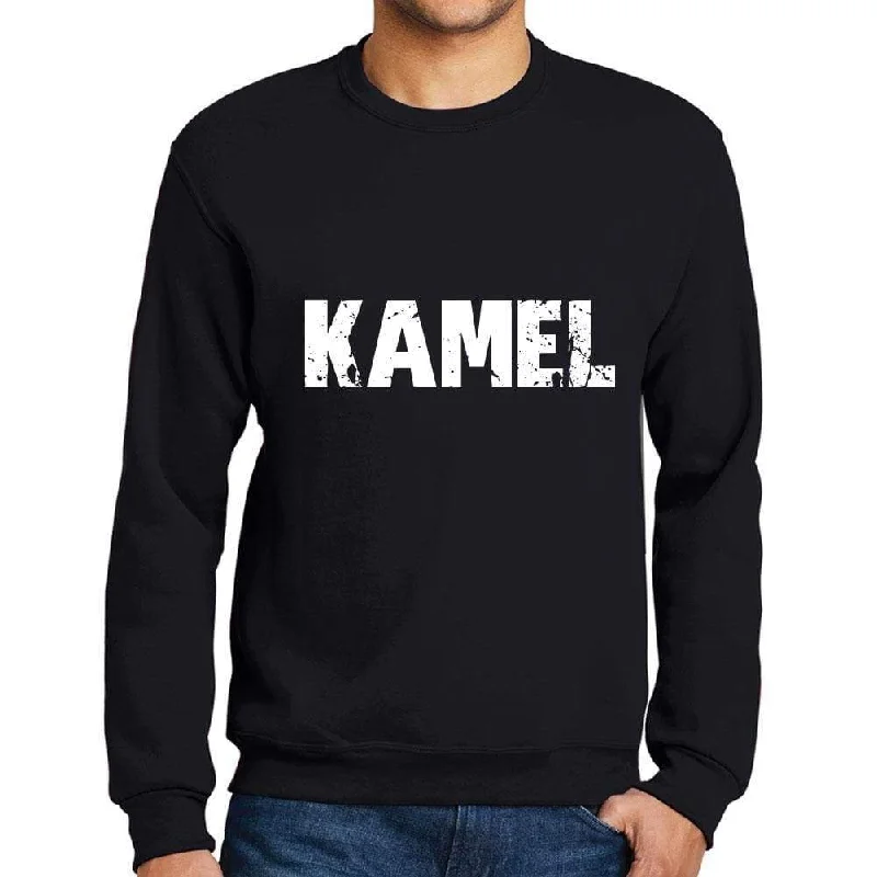 Men's Printed Graphic Sweatshirt Popular Words KAMEL Deep Black