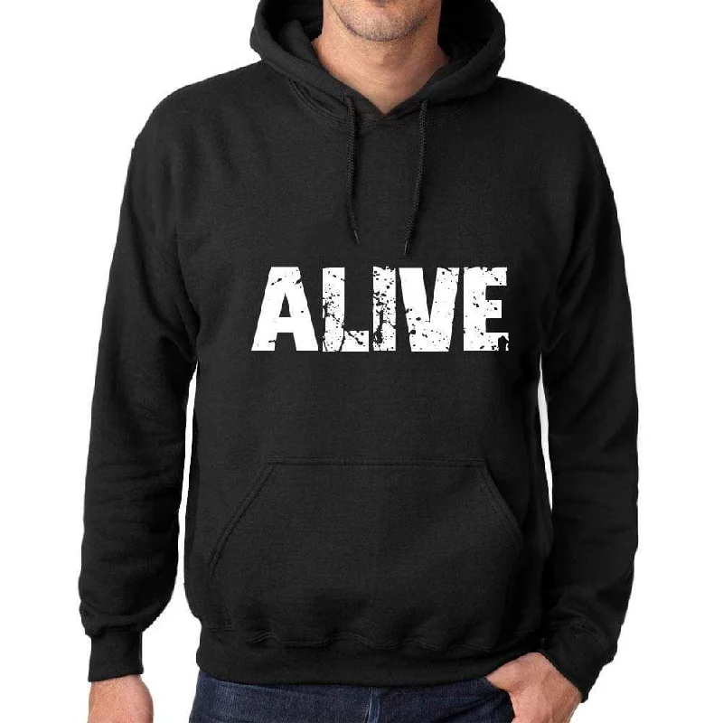 Men's Women's Unisex Printed Graphic Cotton Hoodie Soft Heavyweight Hooded Sweatshirt Pullover Popular Words ALIVE Deep Black