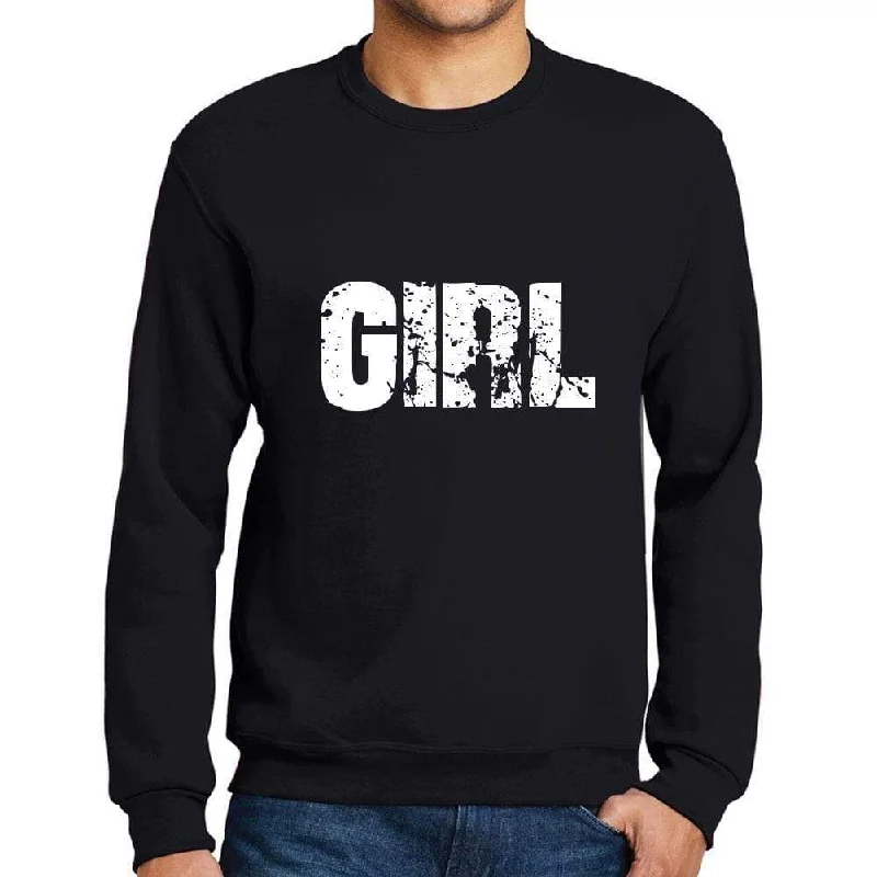 Men's Printed Graphic Sweatshirt Popular Words GIRL Deep Black