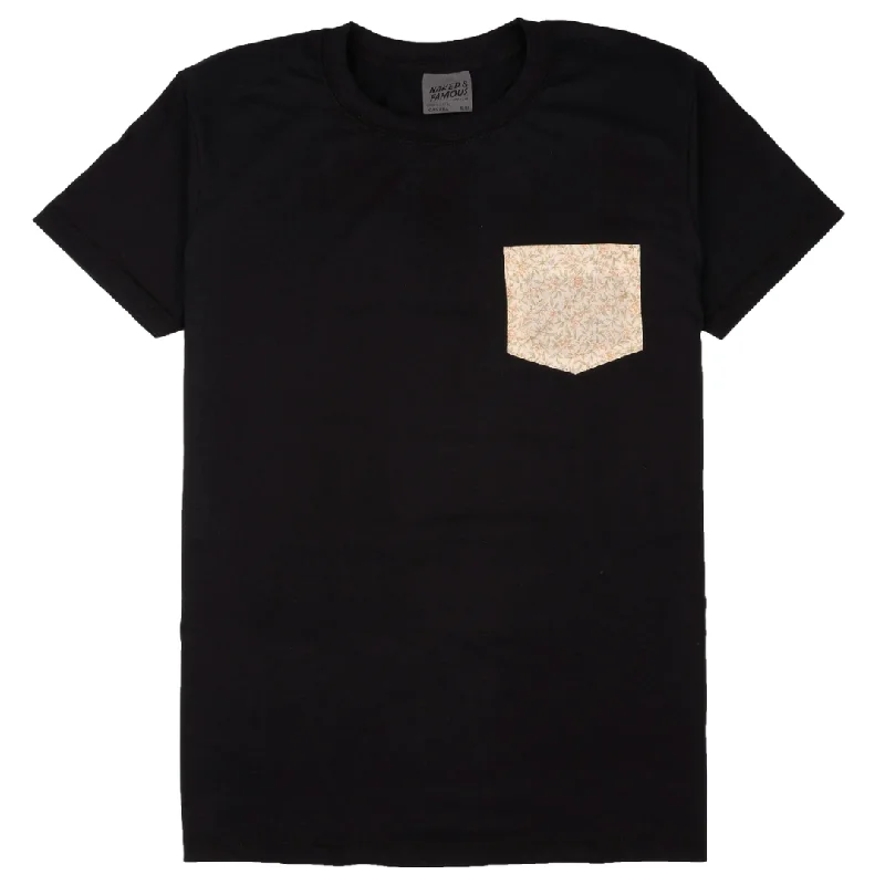 Pocket Tee (Black + Bell Flowers - Cream)