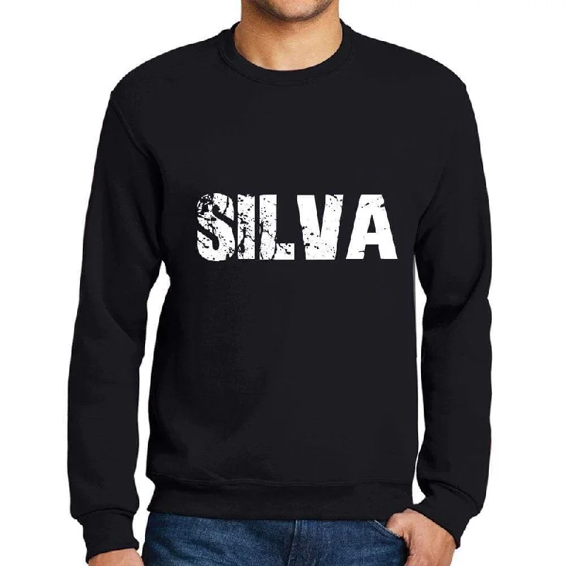 Men's Printed Graphic Sweatshirt Popular Words SILVA Deep Black