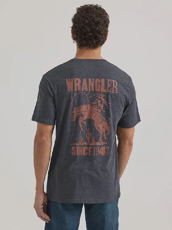 MENS WRANGLER BUCKING COWBOY BLACK TSHIRT