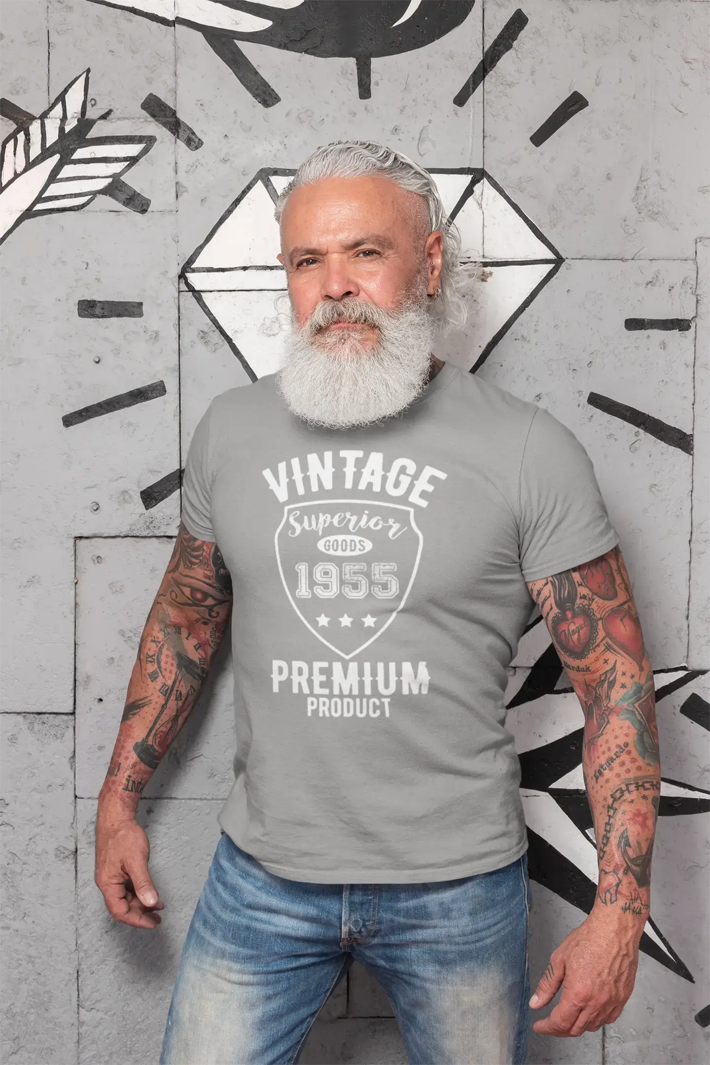 1955 Vintage superior, Grey, Men's Short Sleeve Round Neck T-shirt 00098