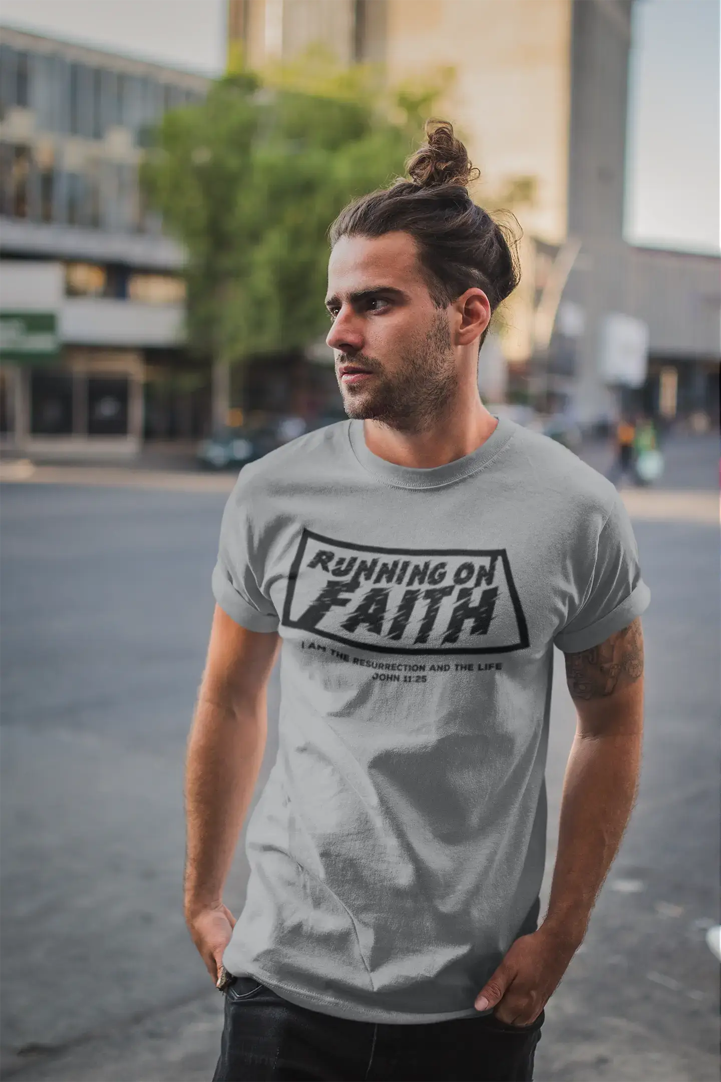 ULTRABASIC Men's Religious T-Shirt Running on Faith - Jesus Christ Shirt