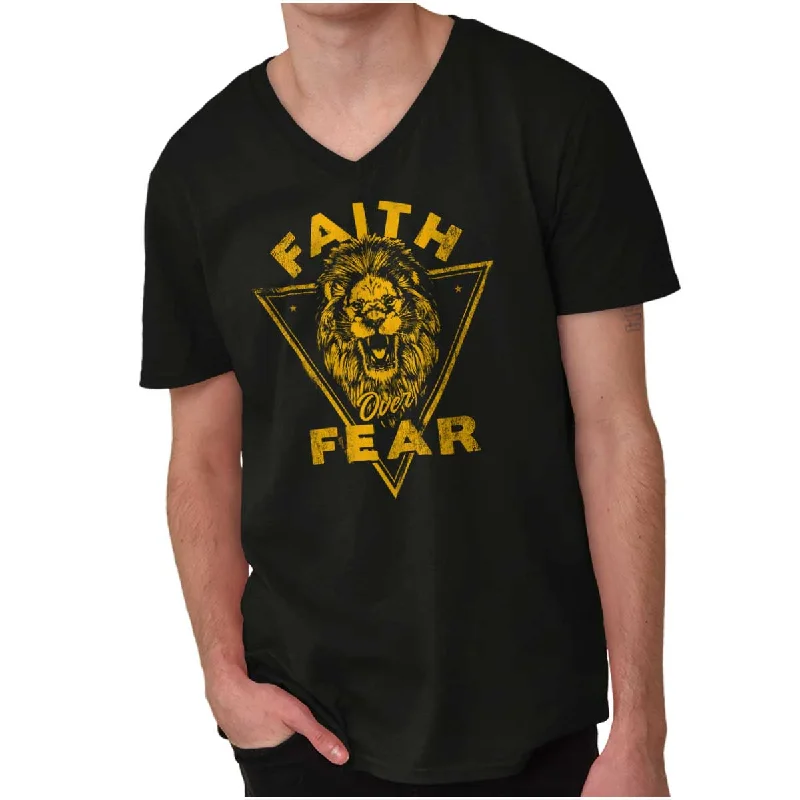 Faith Over Fear Lion V-Neck T Shirt