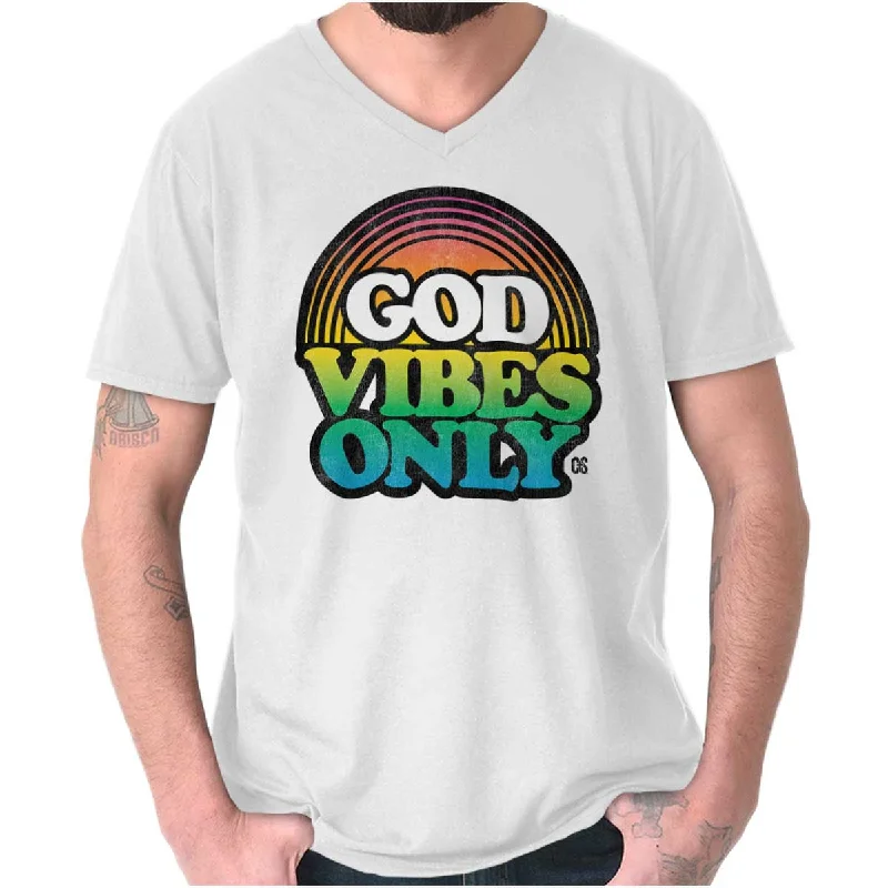 God Vibes Only Retro V-Neck T Shirt