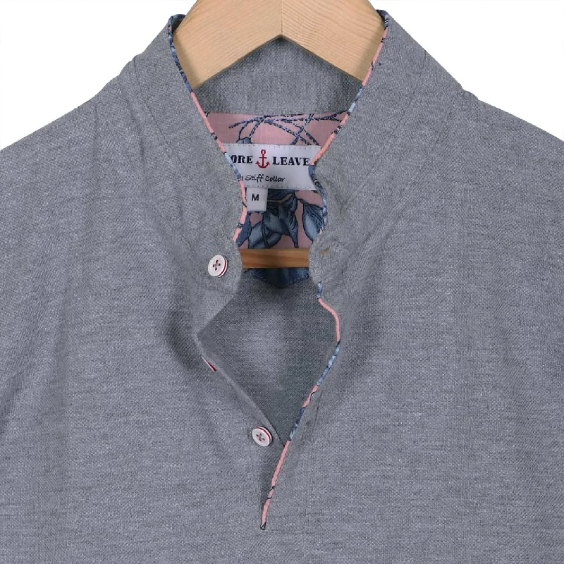 Grey Mandarin Collar Cotton T-shirt