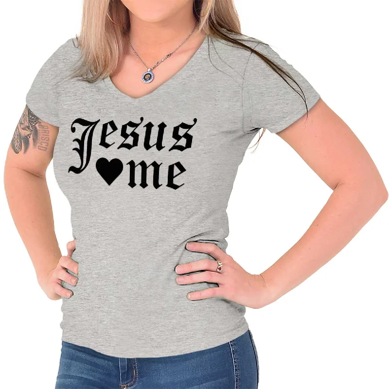 Jesus Hearts Me Junior Fit V-Neck T-Shirt