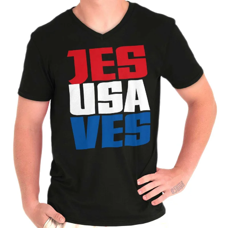 Jesus Saves USA V-Neck T-Shirt