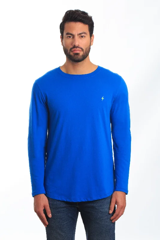 Mens Blue Long Sleeve T-Shirt Tel-113