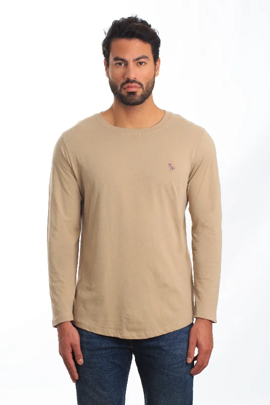 Mens Sand Long Sleeve T-Shirt Tel-111