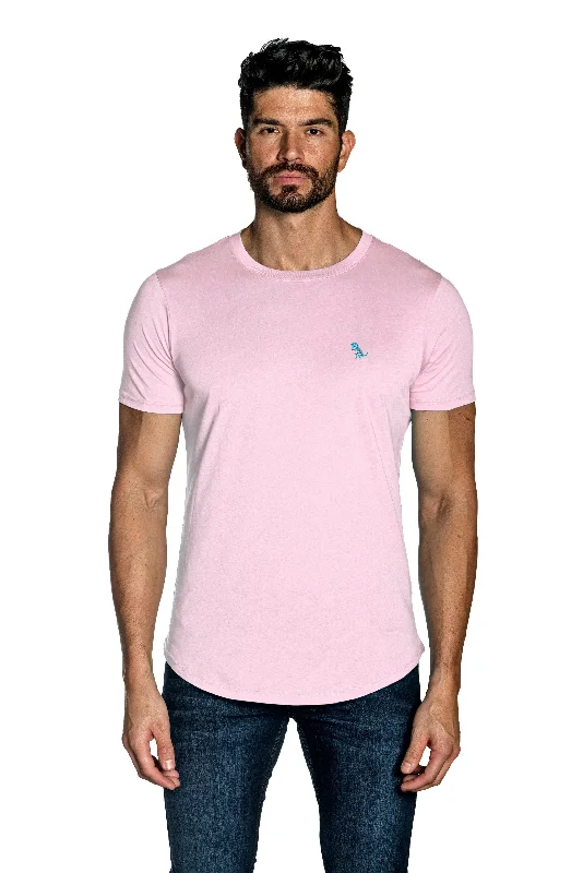 Pastel Pink Mens Tee Dinosaur Embroidery TEE-74