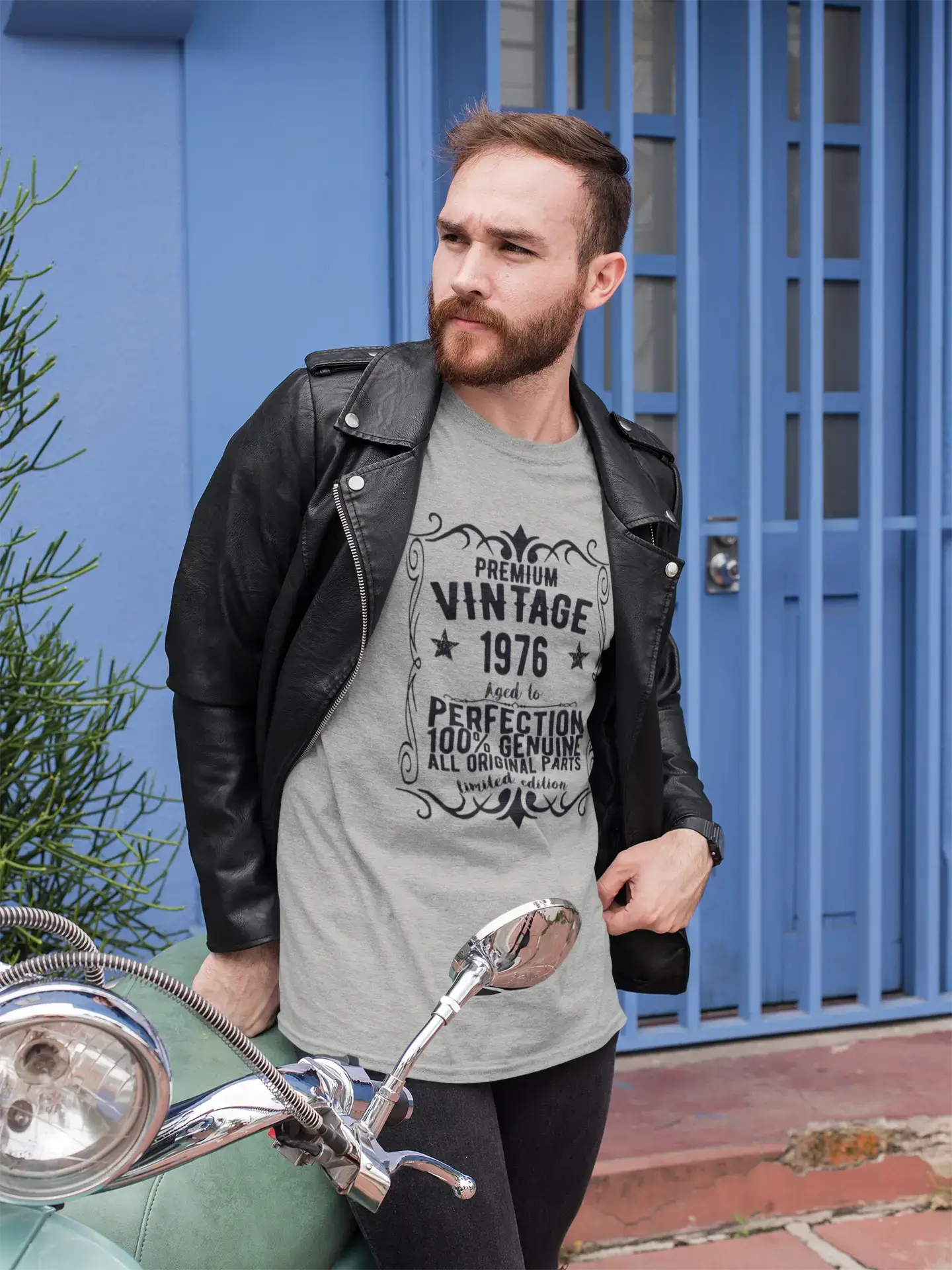 Premium Vintage Year 1976, Grey, Men's Short Sleeve Round Neck T-shirt, gift t-shirt 00366