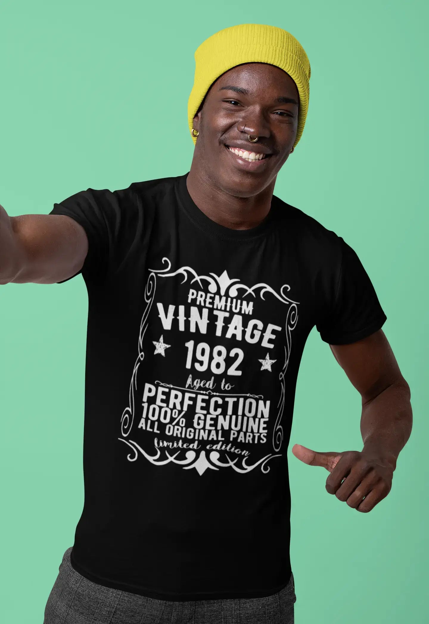 Premium Vintage Year 1982, Black, Men's Short Sleeve Round Neck T-shirt, gift t-shirt 00347