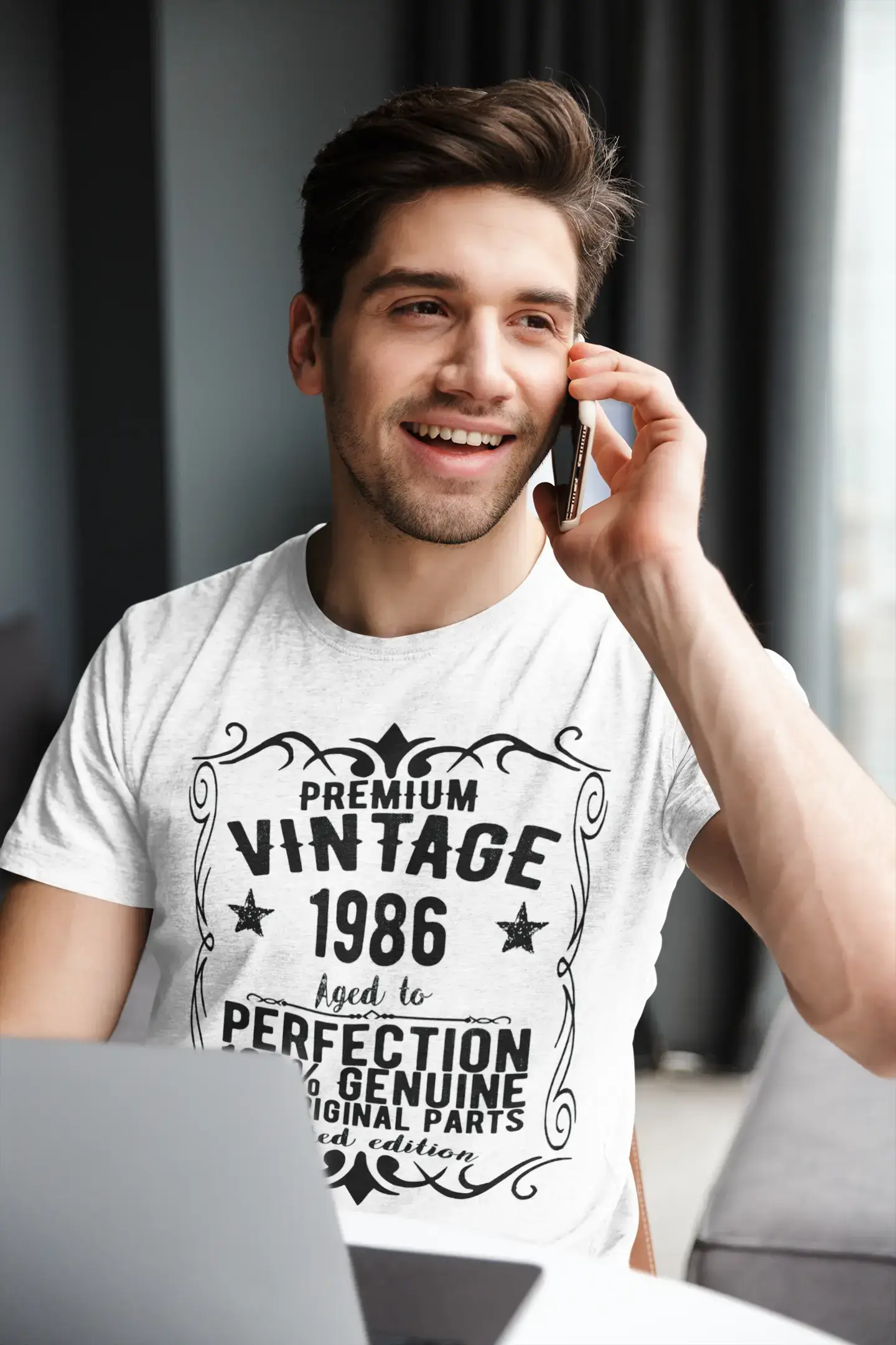 Premium Vintage Year 1986, White, Men's Short Sleeve Round Neck T-shirt, gift t-shirt 00349