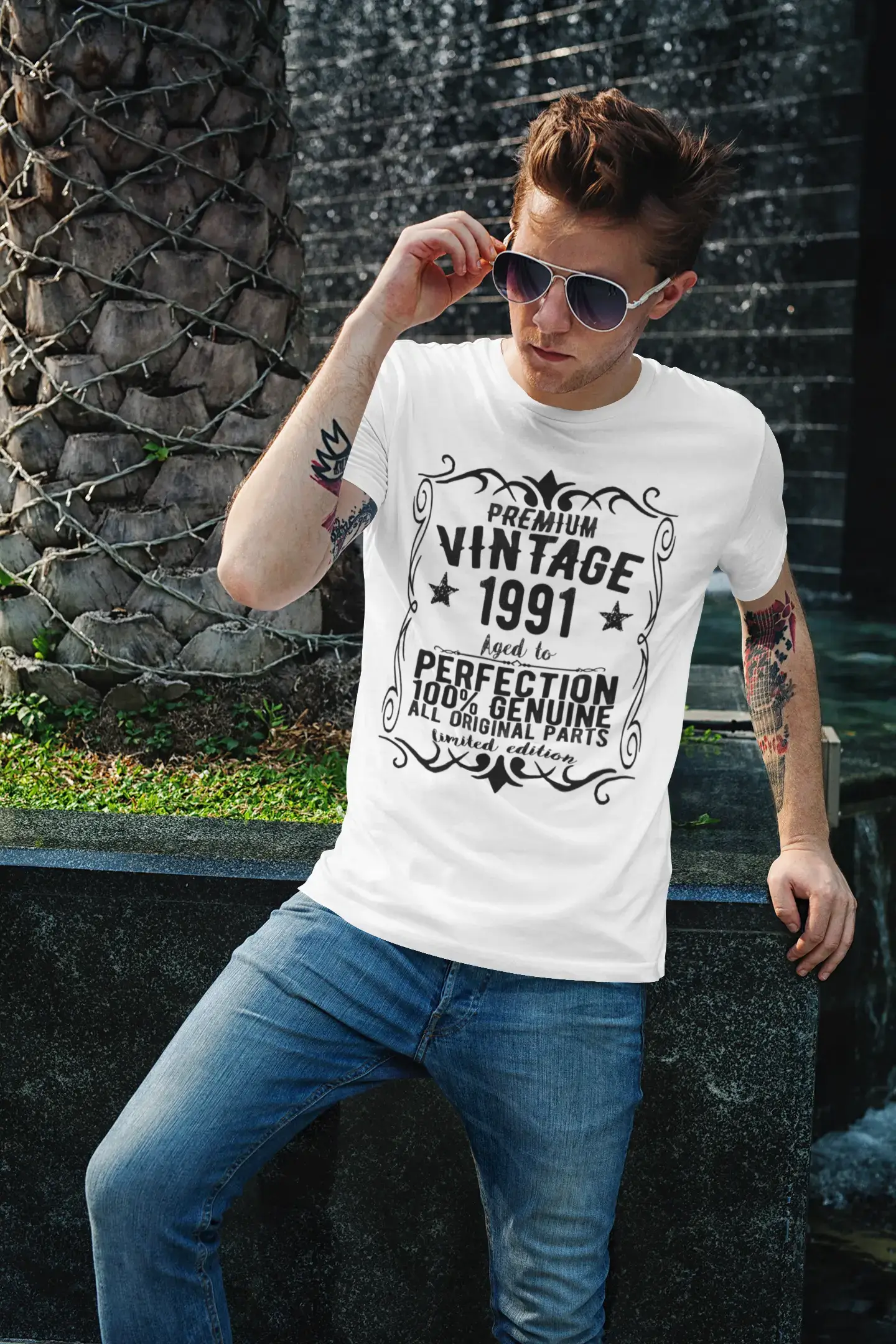 Premium Vintage Year 1991, White, Men's Short Sleeve Round Neck T-shirt, gift t-shirt 00349