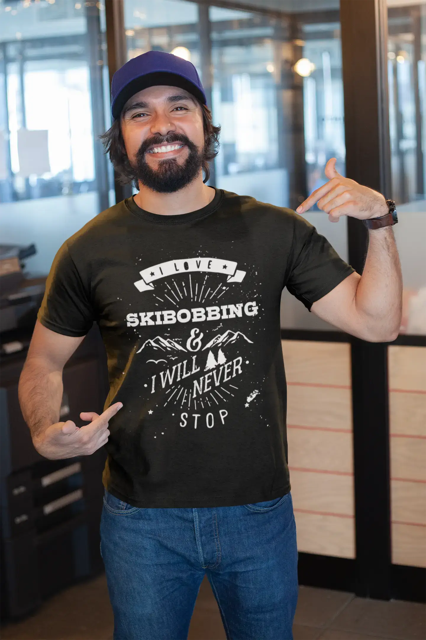 SKIBOBBING, I love extreme sport, Black, Men's Short Sleeve Round Neck T-shirt 00289