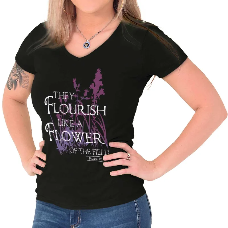 They Flourish Like A Flower Junior Fit V-Neck T-Shirt