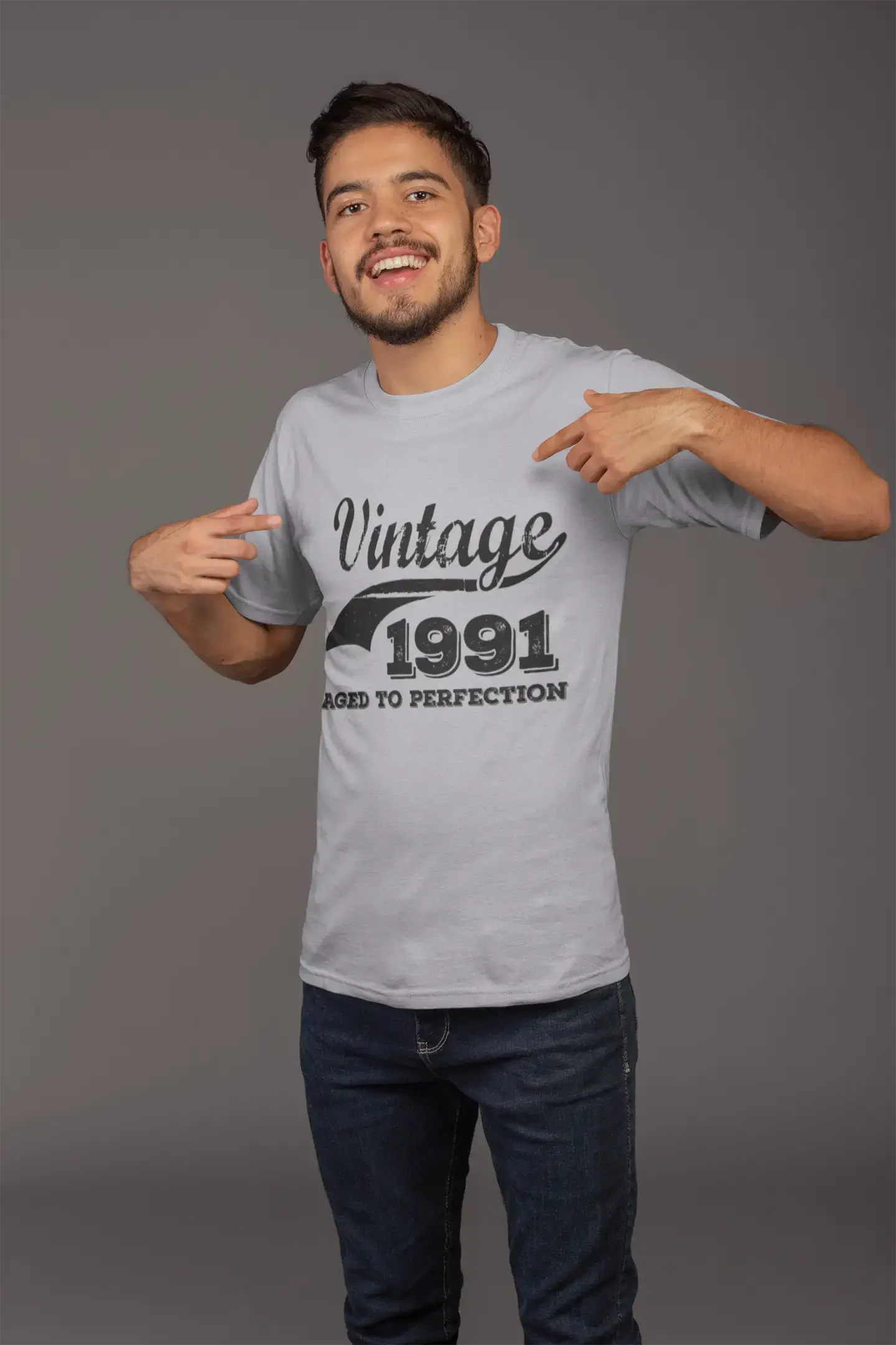 Vintage Aged to Perfection 1991, Grey, Men's Short Sleeve Round Neck T-shirt, gift t-shirt 00346